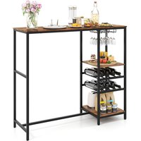 Gymax Bar Table Counter Height Breakfast Dining Tables With Shelves-Brown in Brown