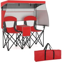 Gymax Double Folding Camping Chair Portable Loveseat With Large Canopy in Red