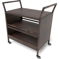 Gymax Outdoor Bar Cart 3-Tier Rattan Storage Shelf With Wheels & Handles in Brown