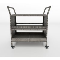 Gymax 3-Tier Patio Rattan Shelf Outdoor Bar Cart With 4 Wheels & Handles in Grey