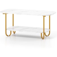 Gymax 2-Tier Faux Marble Top Console Table Home Entryway Table-White in White