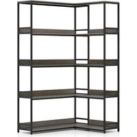 Gymax 5-Tier L-Shaped Bookcase 180cm Tall Corner Display Shelf Metal Frame in Light Oak