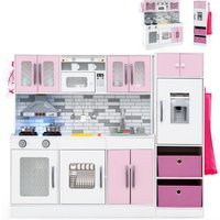 Costway Kitchen Playset 2-Piece Modular Wooden Play Kitchen in Pink