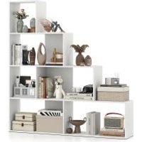 Costway 4-Tier Stepped Bookshelf Modern Ladder Bookcase w/6 Storage Cubes in White