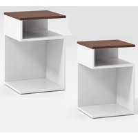 Costway 2 PCS S-Shaped Side Table Space-saving Sofa Table w/ 2 Open Storage in White