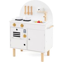 Costway Pretend Play Kitchen Wooden Kitchen Playset with Stoves in White