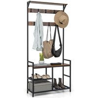 Costway 3-in-1 Coat Rack Hall Tree with Shoe Bench & Shoe Storage in Brown