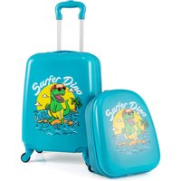 Costway 2 Pieces Kid Luggage Set 16" Carry-on Suitcase & 13" Backpack in Blue