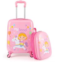 Costway 2 Pieces Kid Luggage Set 16" Carry on Suitcase & 13" Backpack in Pink