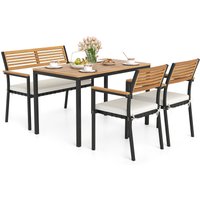 Gymax Set of 4 Patio Dining Set 4 PCS Outdoor Wood Metal Furniture-White in White