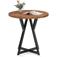Gymax 80cm Rustic Round Dining Table Industrial Wooden Kitchen Table-Coffee in Brown