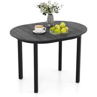 Gymax 110CM Wooden Dining Table for 4-6 People Oval Kitchen Table-Black in Black