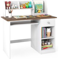 Gymax Study Desk Wooden Writing Table With Keyboard Tray & Drawer in Natural