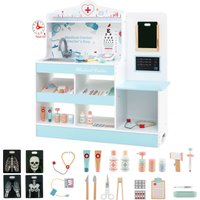 Costway Wooden Doctor Play Set Kids Medical Center with Clock in Blue