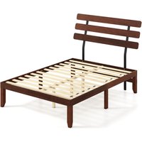 Costway Double Size Bed Frame Solid Wood Platform Bed w/ Headboard in Walnut