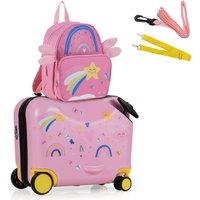 Costway 2PCS Kids Luggage Set 4L Backpack + 17L Ride-on Hardshell Suitcase in Pink