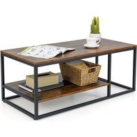 Costway 2-Tier Wooden Industrial Coffee Table 105cm Rectangle Center Table in Brown