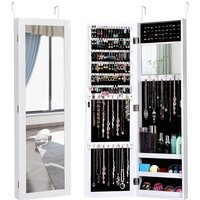 Costway Wall Mounted Jewelry Cabinet Jewelry Armoire w/Full-Length Mirror in White
