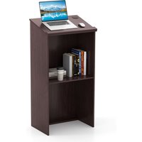 Costway Podium Stand 117cm Hostess Stand for Speakers w/Storage Shelf in Brown