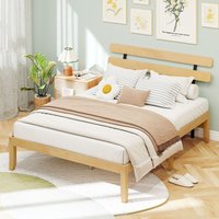 Costway King Size Bed Frame Wood Platform Bed w/ Retro Headboard in Natural