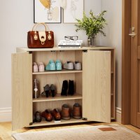 Costway 3-Tier Shoe Storage Rack Shoe Cabinet with Doors in Natural