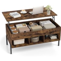 Gymax Lift-top Coffee Table Central Table With Component & Metal Legs in Brown