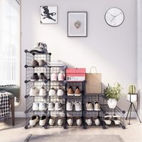 SONGMICS Modular Shoe Cabinet Mesh Panel Organizer with Rubber Mallet Kit in Black