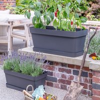 Ivyline Cleo Rectangle Flower Box / Plant Pot D60cm Anthracite With Wheels in Jet Black