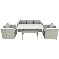 Fimous Garden Dining Set Outdoor Rattan Furniture Set with Sofa Dining Table 2 Chairs Light Grey Mixed