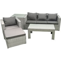Fimous Outdoor Rattan Garden Furniture Set with Grey Cushions Luxury 5 Seater with Side Table & Coffee Table For Conservatory, Patio in Light Grey