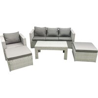 Fimous Outdoor Rattan Garden Furniture Set with Grey Cushions Luxury 6 Seater with 2 Big Footstools & Coffee Table For Conservatory, Patio