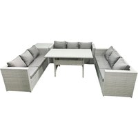 Fimous Rattan Garden Outdoor Furniture Set 9 Seater Garden Sofa Rectangulr Dining Table Set with Side Table Light Grey Mixed