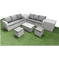 Fimous Outdoor Garden Furniture Sets 8 Seater Wicker Rattan Furniture Sofa Sets w/ Rectangular Coffee Table high Back Lounge Sofa Stools 2 Side Table