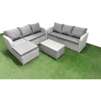 Fimous Outdoor Garden Furniture Sets 7 Seater Wicker Rattan Furniture Sofa Sets w/ Rectangular Coffee Table high Back Lounge Sofa Big Footstool Light