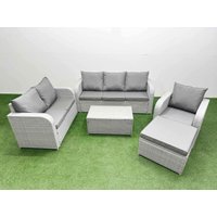 Fimous Patio PE Wicker 7 Seater Outdoor Rattan Furniture Sofa Sets w/ Rectangular Coffee Table Reclining Chair Loveseat Sofa 3 Seater Sofa Big