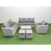 Fimous Patio PE Wicker 8 Seater Outdoor Rattan Furniture Sofa Sets w/ Rectangular Coffee Table Reclining Chair Loveseat Sofa 3 Seater Sofa Stool