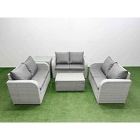 Fimous 6 Seater PE Wicker Rattan Furniture Sofa Sets with Rectangular Coffee Table 2 Seater Love Sofa Side Table Light Grey