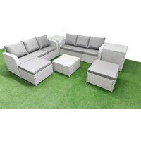 Fimous Outdoor Garden Furniture Sets 8 Seater Wicker Rattan Furniture Sofa Sets w/ Square Coffee Table high Back Lounge Sofa 2 Big Footstool 2 Side