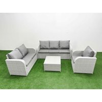 Fimous Patio PE Wicker 6 Seater Outdoor Rattan Furniture Sofa Sets with Square Coffee Table Reclining Chair Loveseat Sofa 3 Seater Sofa Light Grey