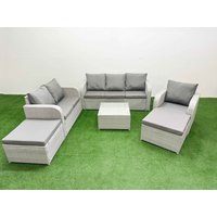 Fimous Patio PE Wicker 8 Seater Outdoor Rattan Furniture Sofa Sets w/ Square Coffee Table Reclining Chair Loveseat Sofa 3 Seater Sofa 2 Big