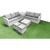 Fimous Outdoor Garden Furniture Sets 8 Seater Wicker Rattan Furniture Sofa Sets w/ Square Coffee Table high Back Lounge Sofa Stools Side Table Light