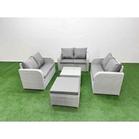 Fimous 7 Seater PE Wicker Rattan Furniture Sofa Sets with Square Coffee Table 2 Seater Love Sofa Big Footstool Light Grey