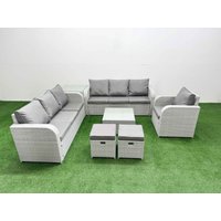 Fimous 9 Seater Poly Rattan Outdoor Garden Furniture Square Coffee Table Sofa Set Patio 3 Seater Sofa Reclining Chair 3 Seater Sofa Stools Side Table