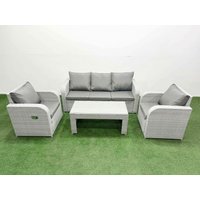 Fimous PE Rattan Garden Furniture Set Reclining Chair Sofa Lounge Sofa Set Rectangular Coffee Table Light Grey