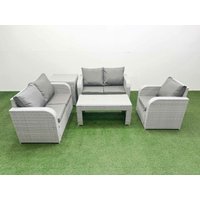 Fimous High Back Poly Rattan Garden Furniture Set w/ Reclining Chair Loveseat Sofa Oblong Coffee Table Indoor Outdoor Patio Set Side Table Light Grey