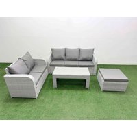 Fimous 6 Seater PE Rattan Wicker Garden Furniture Patio Conservatory Sofa Set with Oblong Coffee Table 3 Seater Sofa Love Sofa Big Footstool