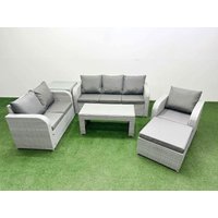 Fimous Patio PE Wicker 7 Seater Outdoor Rattan Furniture Sofa Sets w/ Oblong Coffee Table Reclining Chair Loveseat Sofa 3 Seater Sofa Big Footstool