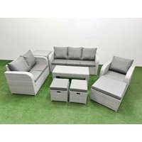 Fimous Patio PE Wicker 9 Seater Outdoor Rattan Furniture Sofa Sets w/ Oblong Coffee Table Reclining Chair Loveseat Sofa 3 Seater Sofa Stool Side