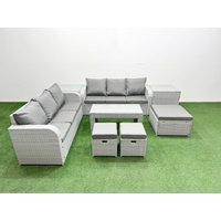 Fimous Outdoor Garden Furniture Sets 9 Seater Wicker Rattan Furniture Sofa Sets w/ Oblong Coffee Table high Back Lounge Sofa 3 Stools 2 Side Table