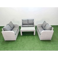 Fimous 6 Seater PE Wicker Rattan Furniture Sofa Sets with Oblong Coffee Table 2 Seater Love Sofa Light Grey